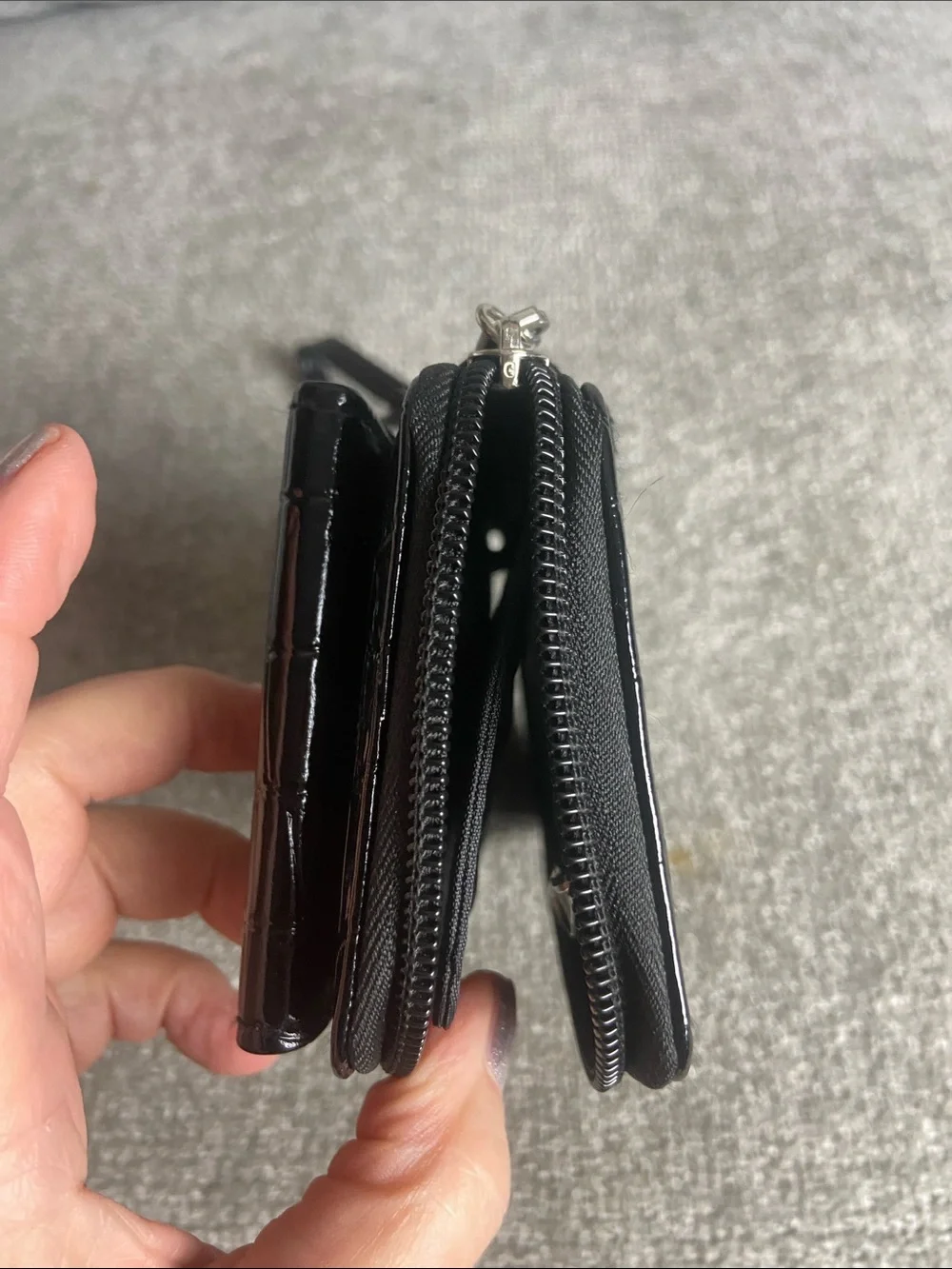 Patent Croc-Embossed Wristlet Phone Case with Wrist Strap - Black